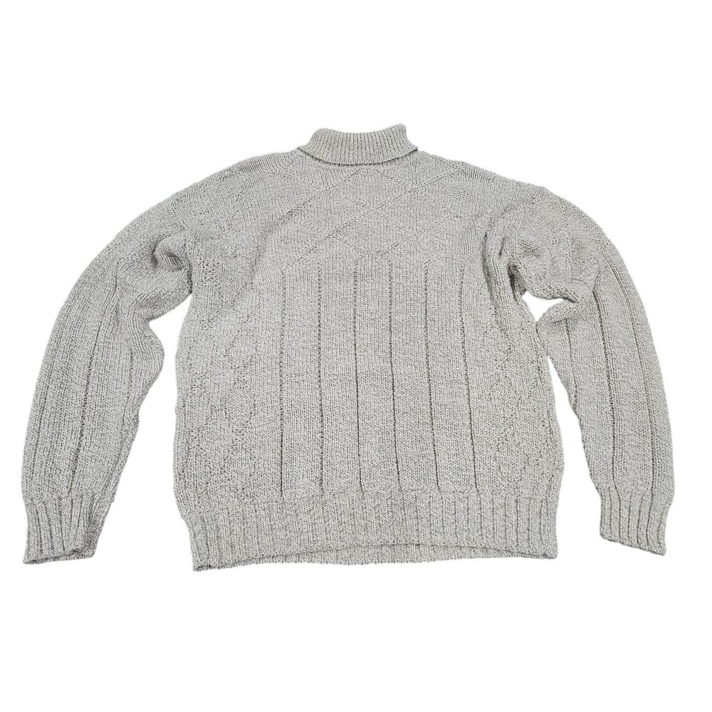 Vintage Fieldmaster Gray Fisherman-Style Mock Neck Cotton Sweater Mens XL Beige